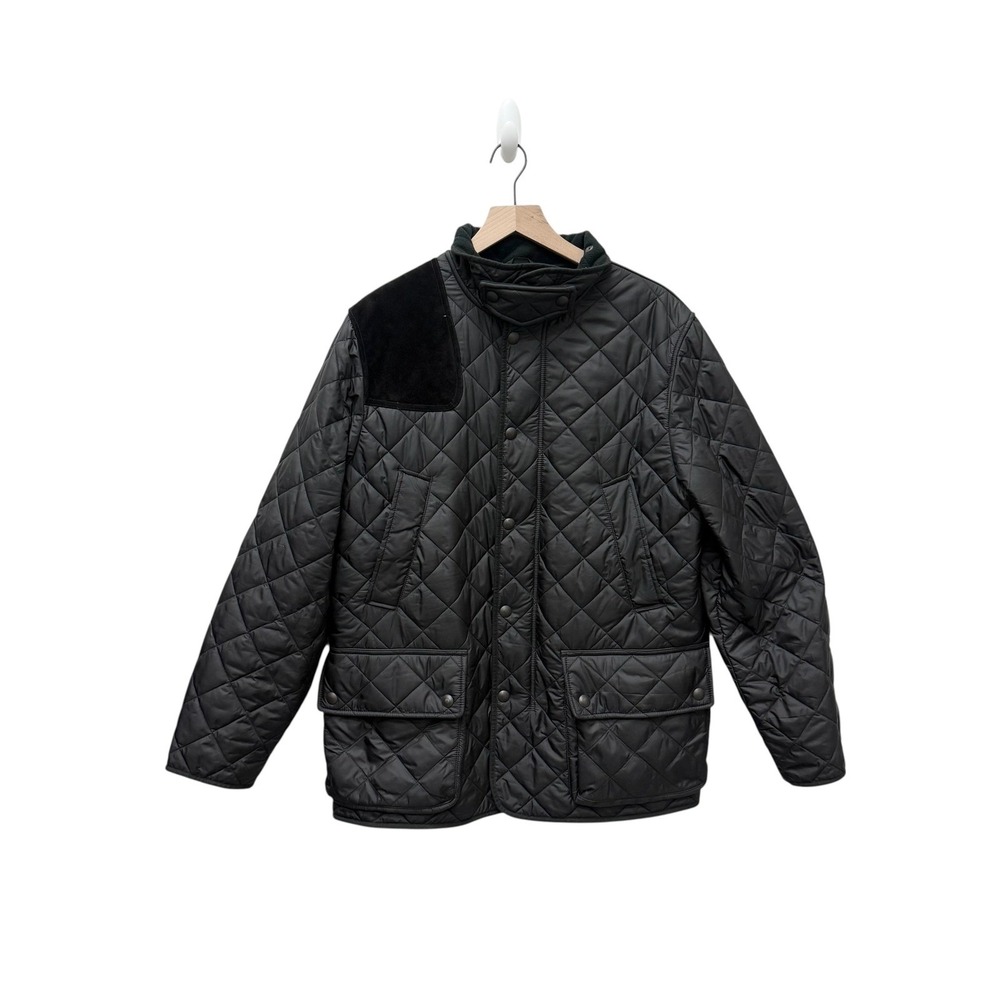 Vintage Polo‎ Ralph Lauren Quilted Jacket Black with Suede Shoulder Size Large